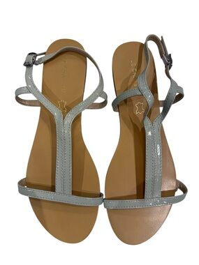 Le chateau Light Gray Patent T-Strap Sandals